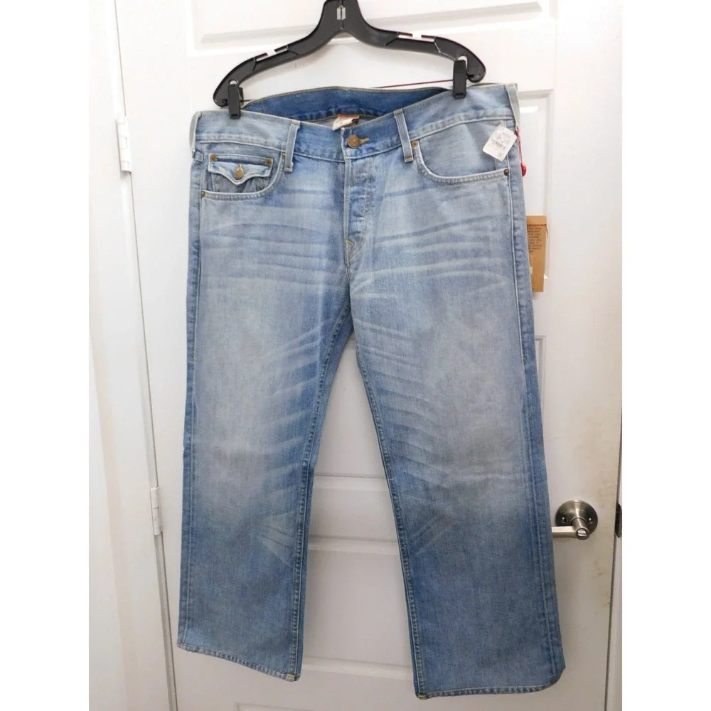 True‎ Religion Ricky Snake Eyes Straight Mens Blue Jeans $218rt sz 38 NWT